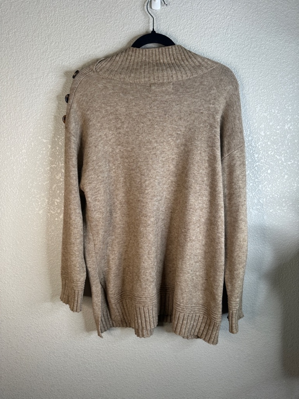 Anthropologie Tan Knit Cowl Neck Button Shoulder Comfy Long Sleeve Sweater Sz M - Picture 7 of 9